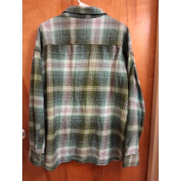 Edgar + Ash Mens Heavy Flannel Green button shirt plaid size Large - Picture 3 of 4